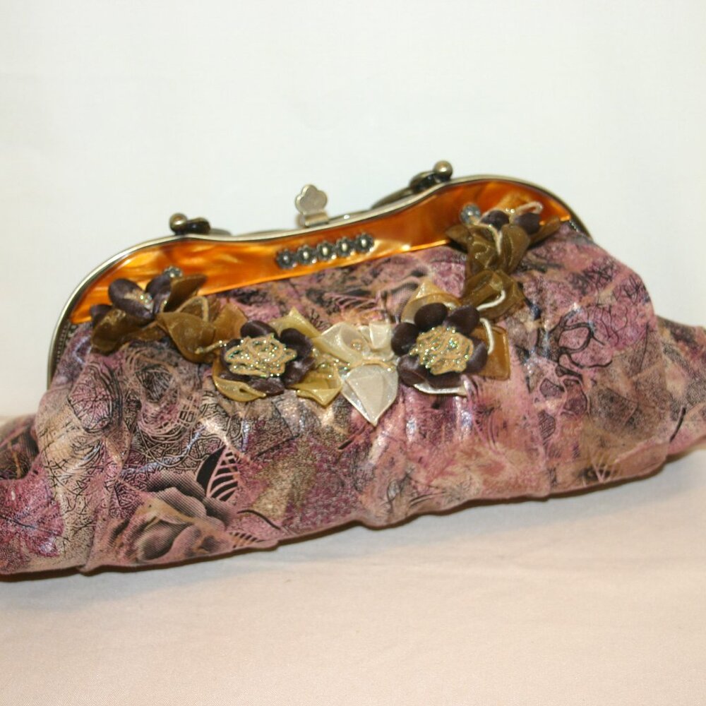 Victorian Style Floral Fabric Ribbon Adorned Purse MUST SEE! B-144 - Picture 4 of 9